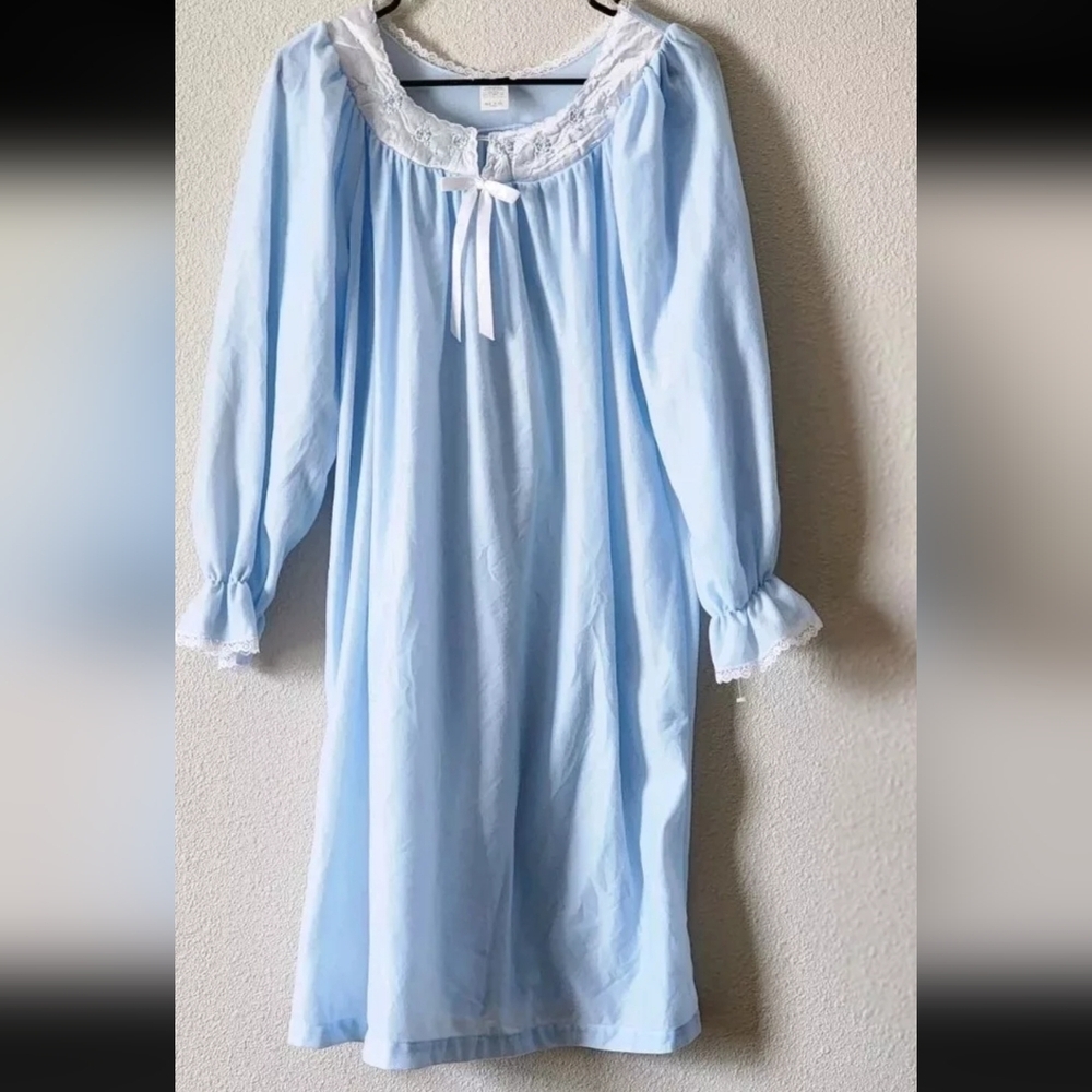 Vintage 60s Damea  Blue Gown Longsleeve Classic Nap Dress Smock House Dress